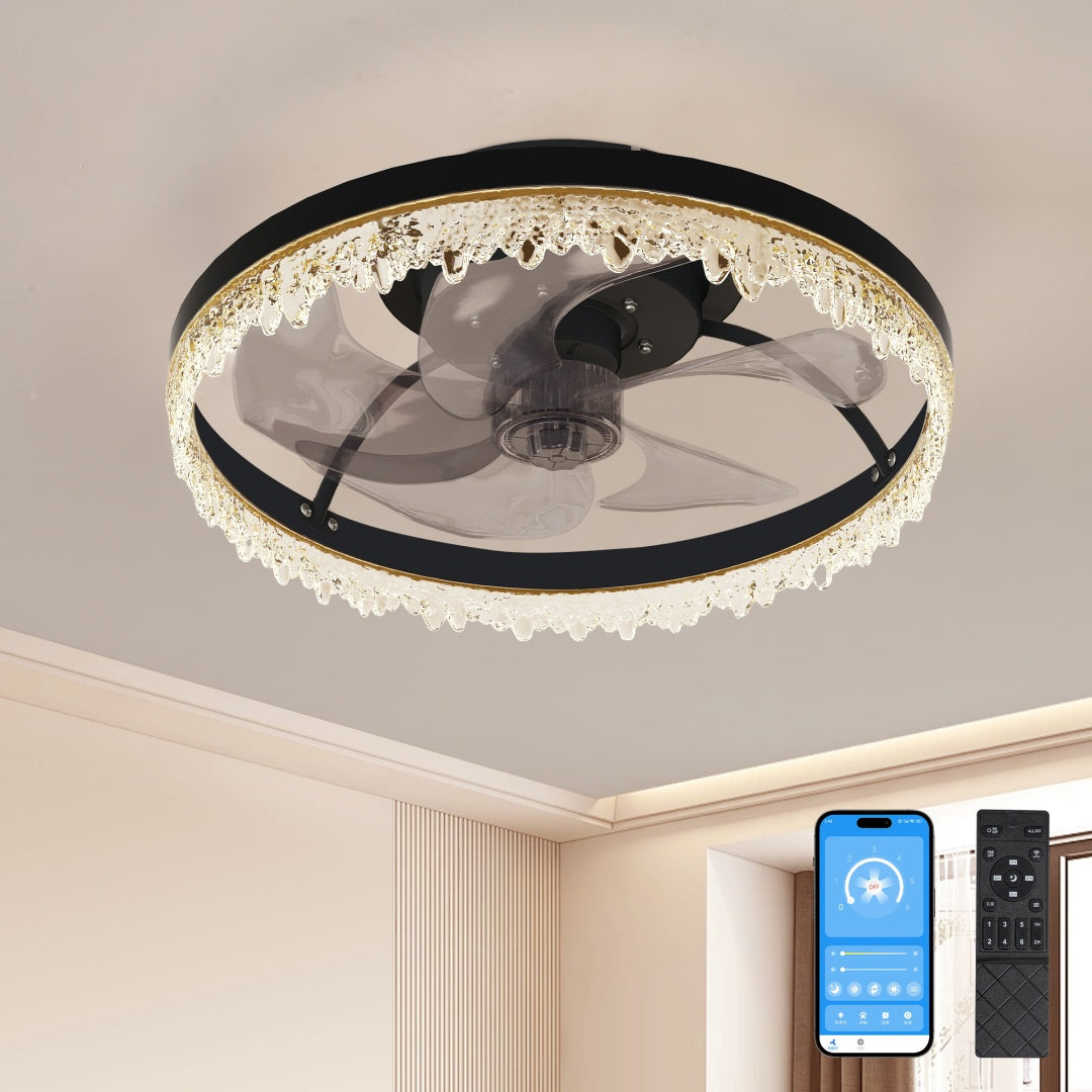 Elegant Black Ceiling Fan with Light - 16-Inch LED Chandelier