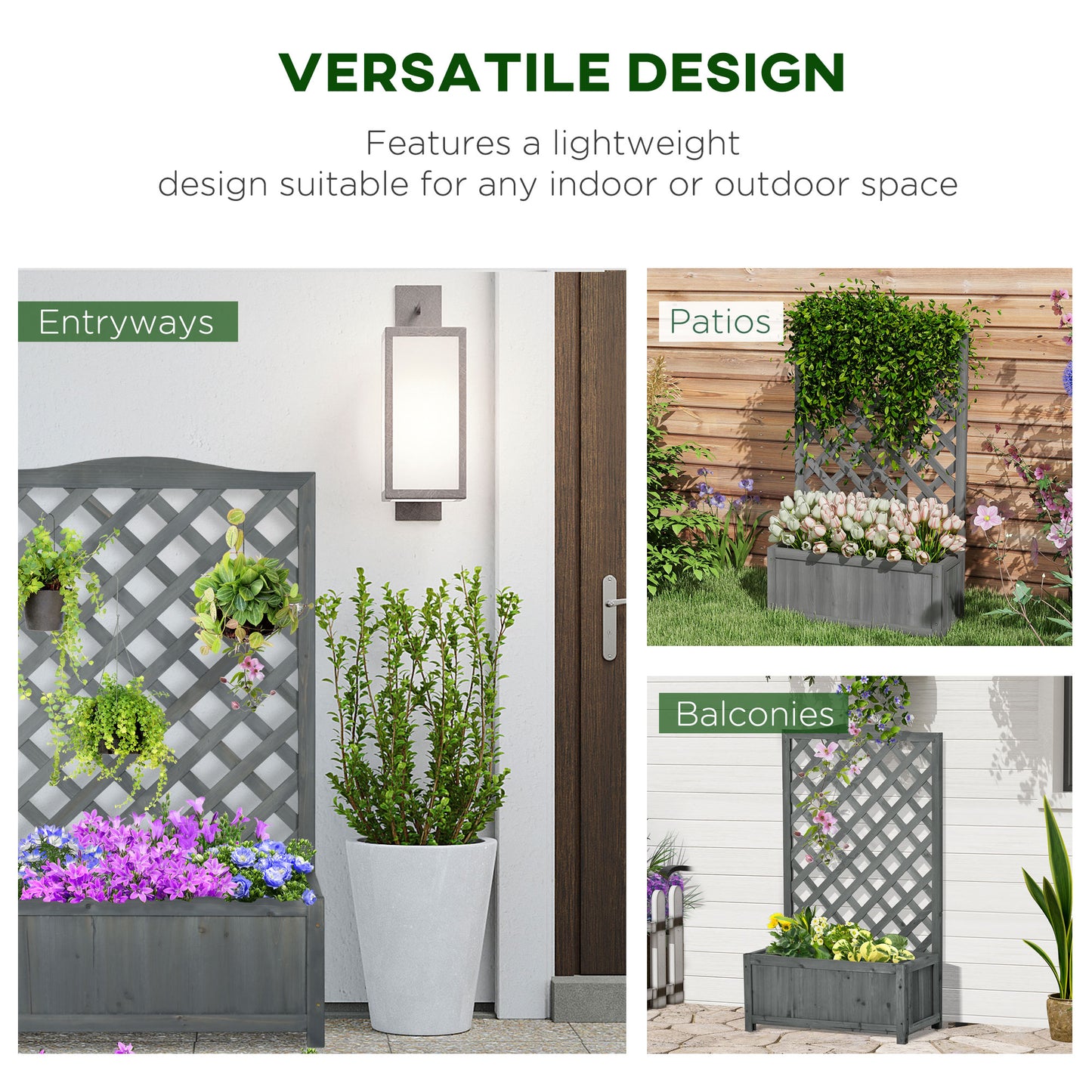 46-Inch Wooden Garden Planter with Trellis for Vegetables Herbs Flowers - Gray