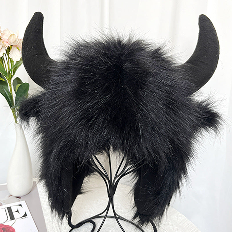 Winter Horn Earmuffs Hat - Thick Woolen Cap for Warmth & Style