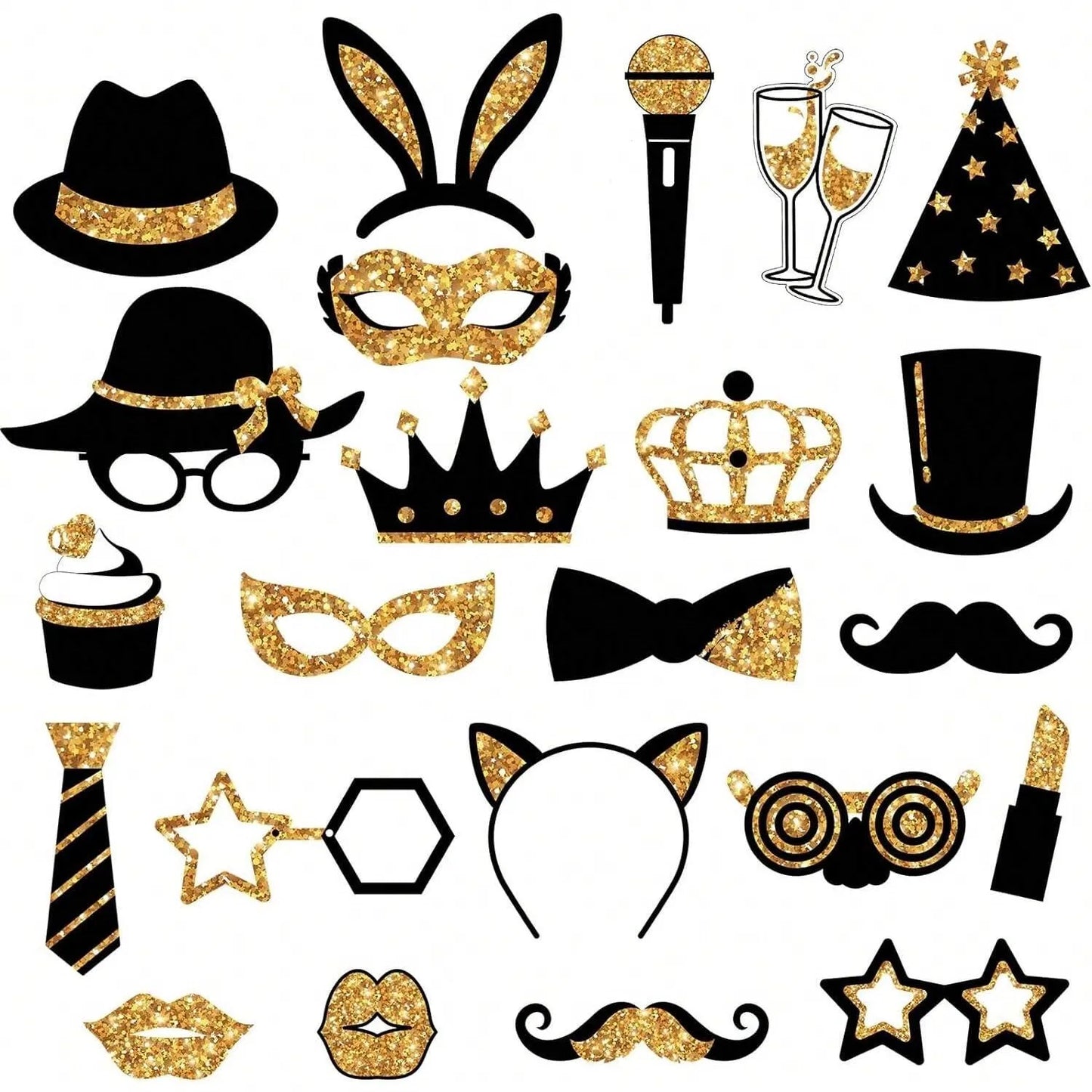 24-Piece Party Photo Booth Props Set - Hats, Lipstick, Crowns