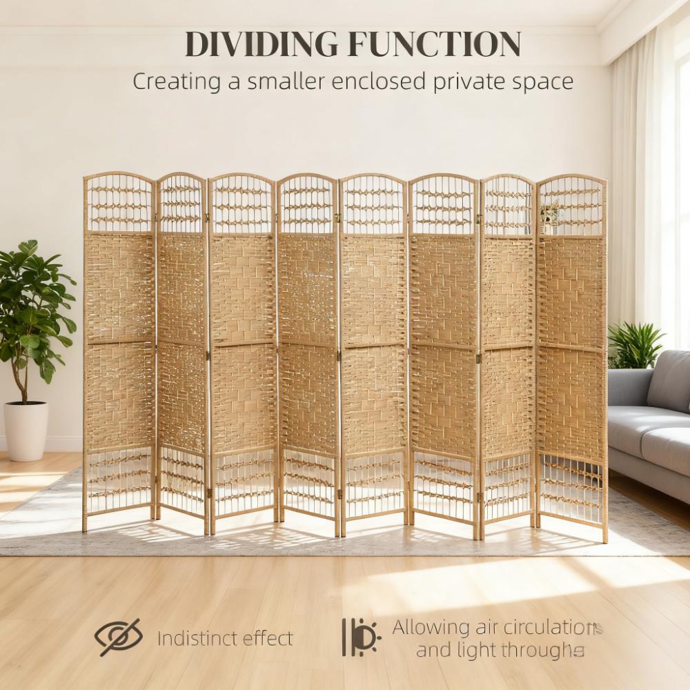 8 Panel Folding Room Divider Privacy Screen - Natural