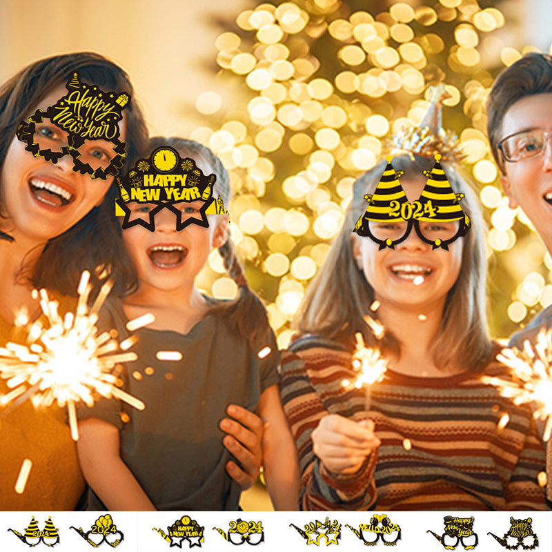 8pcs Happy New Year Party Photo Props Paper Glasses Decoration