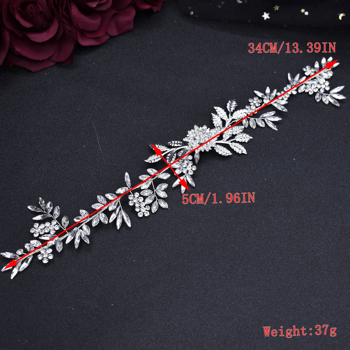 Rhinestone Leaf Headband - Silver