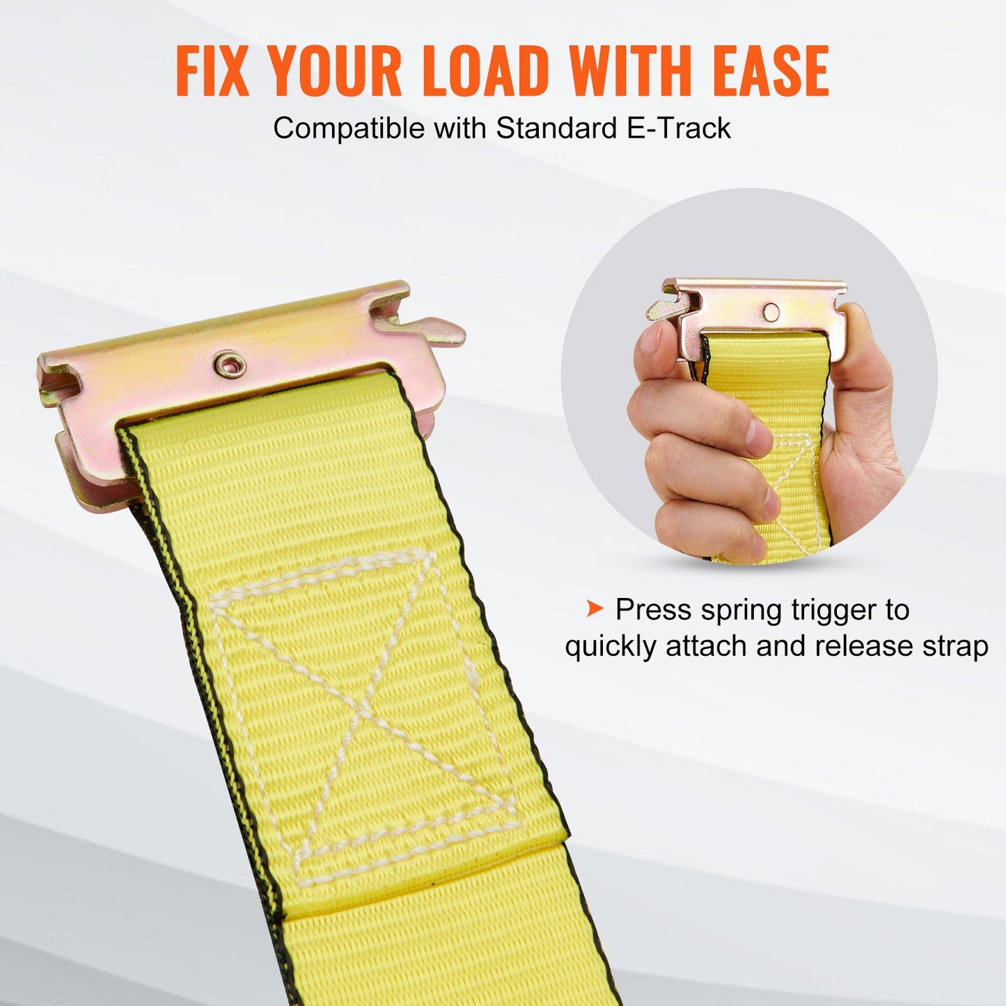 Heavy Duty E-Track Ratchet Tie Down Straps 8 Pack - 4400 Lb Break Strength, 2x15' Yellow