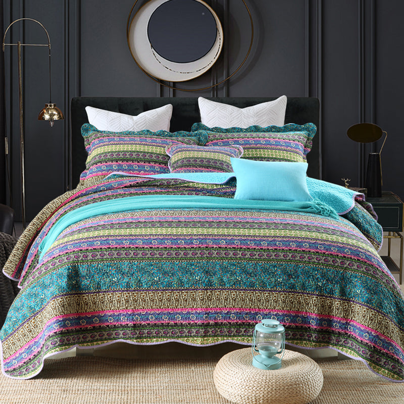 Bohemian Reversible Cotton Quilt Bedspread Set - All Season Lightweight Bedding
