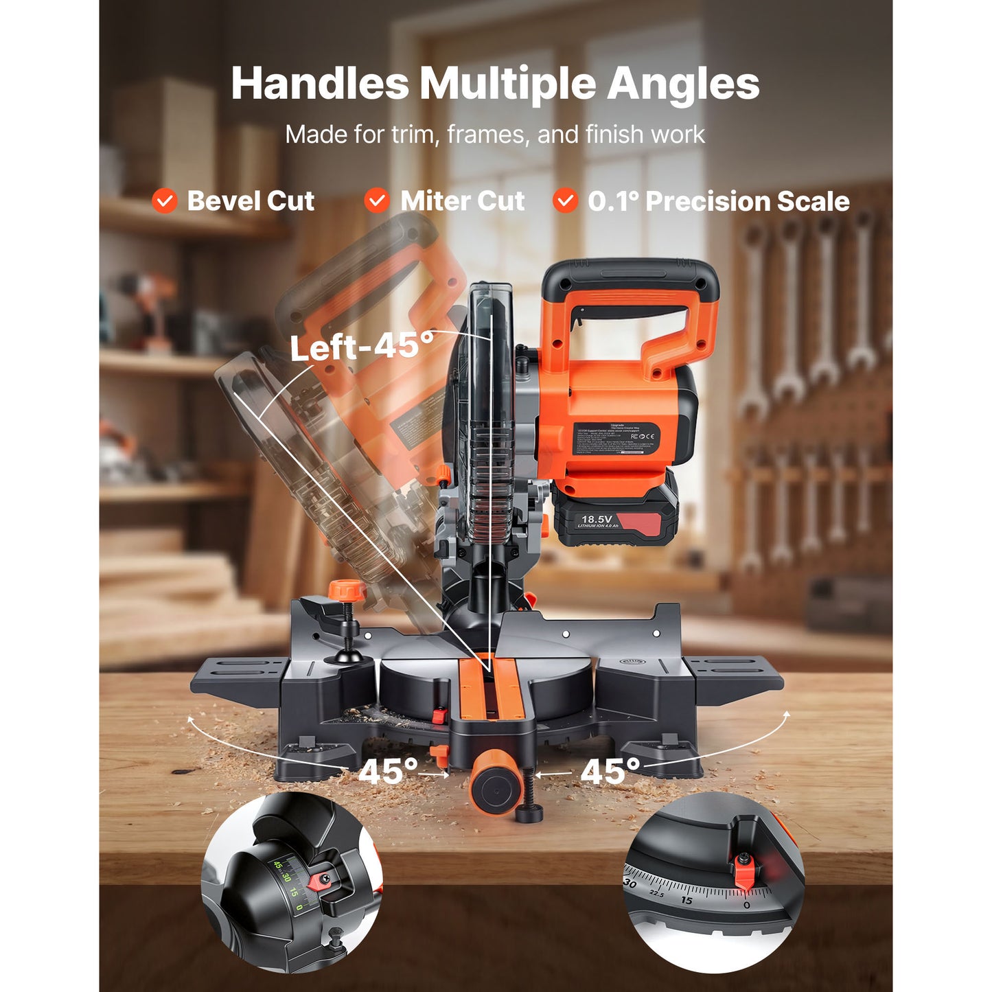 Cordless 7-1/4 Inch Miter Saw with LED, Adjustable Angles, Battery & Charger - For Wood & Metal Cutting