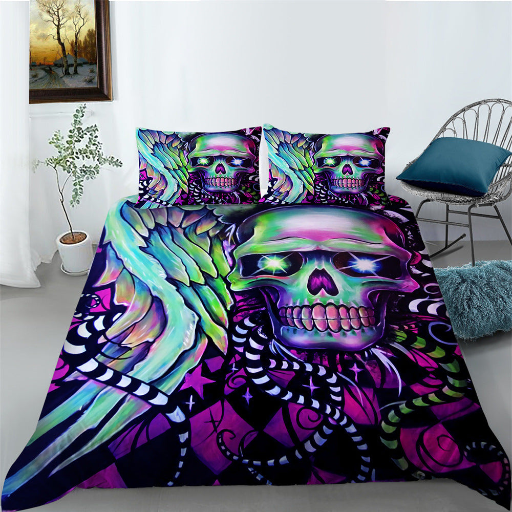 3D Printed Skull Bedding Set - Three-Piece Home Textile Decor, US Full 200x230cm