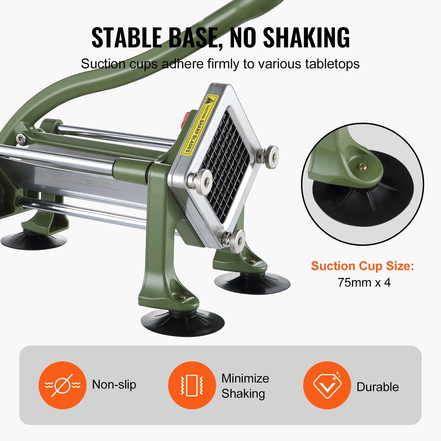 Stainless Steel French Fry Cutter with 2 Blades - Vegetable Slicer, Green