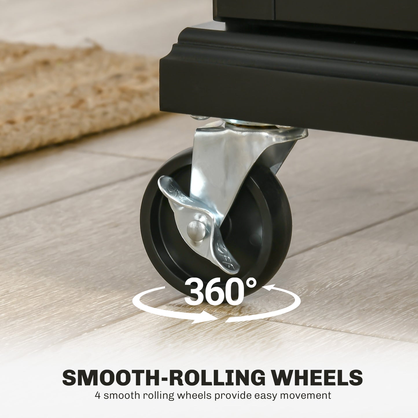 Rolling Kitchen Island Cart with Stainless Steel Top & Storage - Black