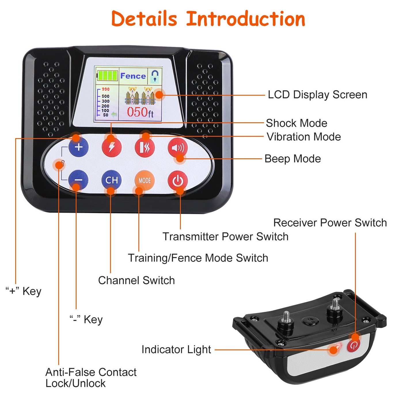 Wireless Dog Training Collar with 0-9 Levels, Beep Vibration Shock, Waterproof, 990Ft Range