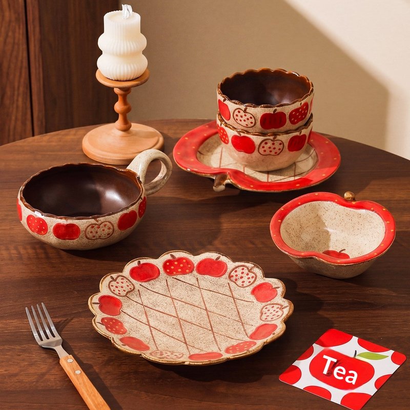 Ceramic Dinnerware Set with Bowls and Plates - Vintage Pattern, Microwave Safe