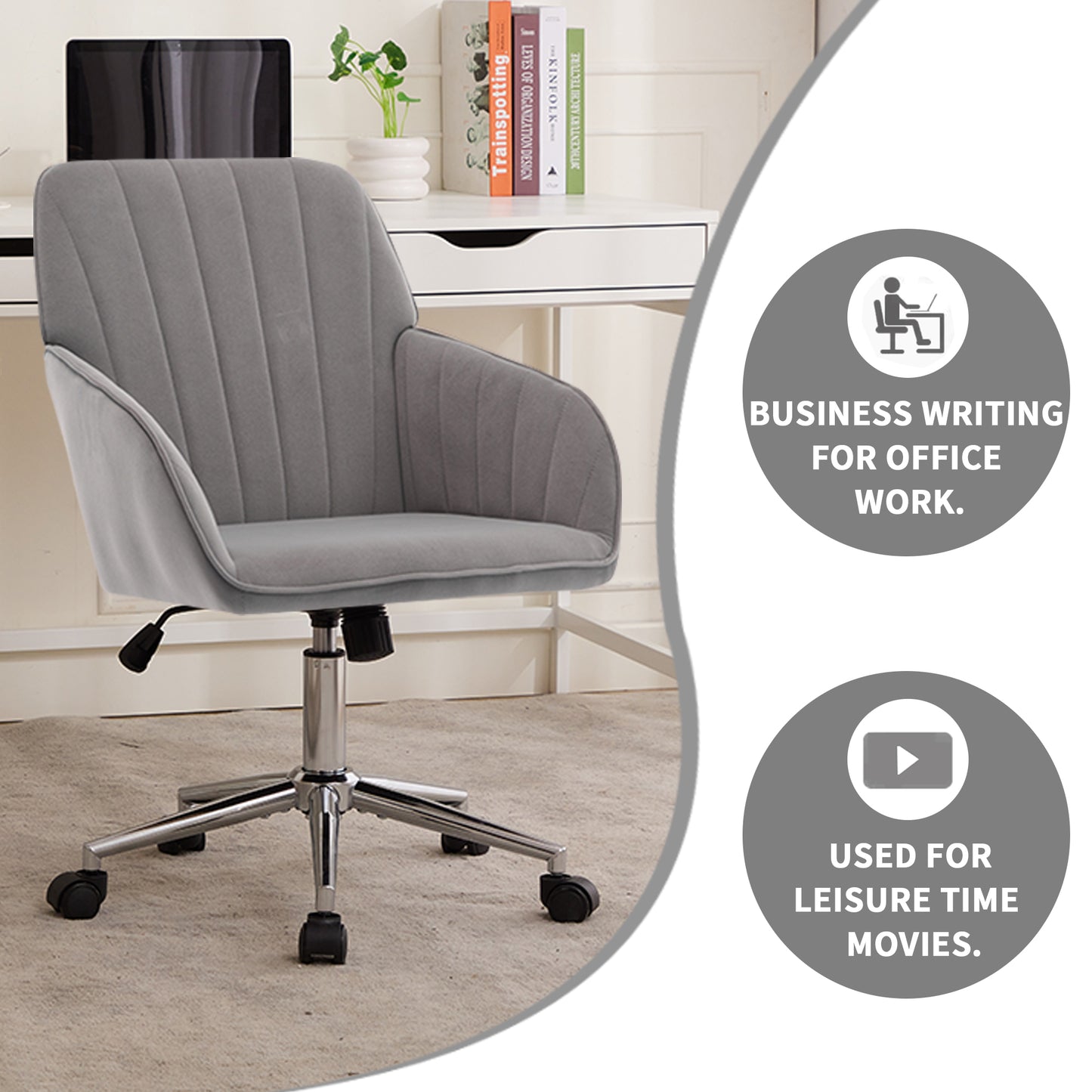 Ergonomic Gray Office Chair with Adjustable Backrest - Comfortable Swivel Design