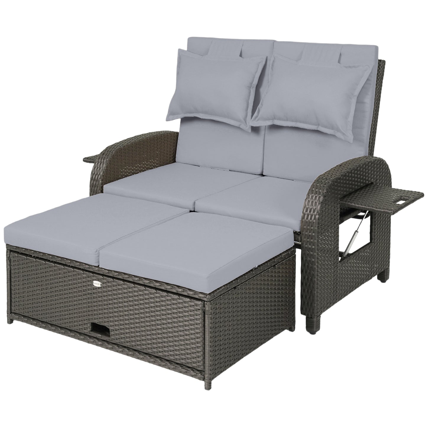 Outdoor Daybed with Storage Ottoman, Adjustable Loveseat - Gray