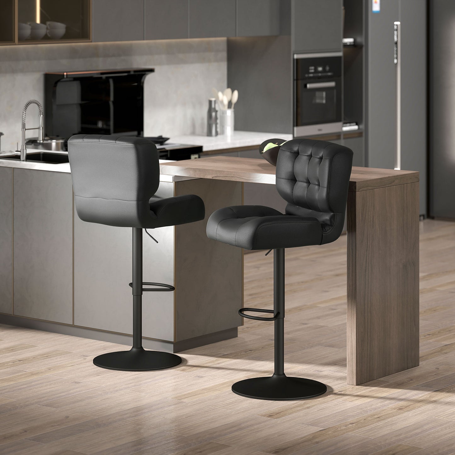 Adjustable Bar Height Stools Set of 2 with Padded Cushion - Black