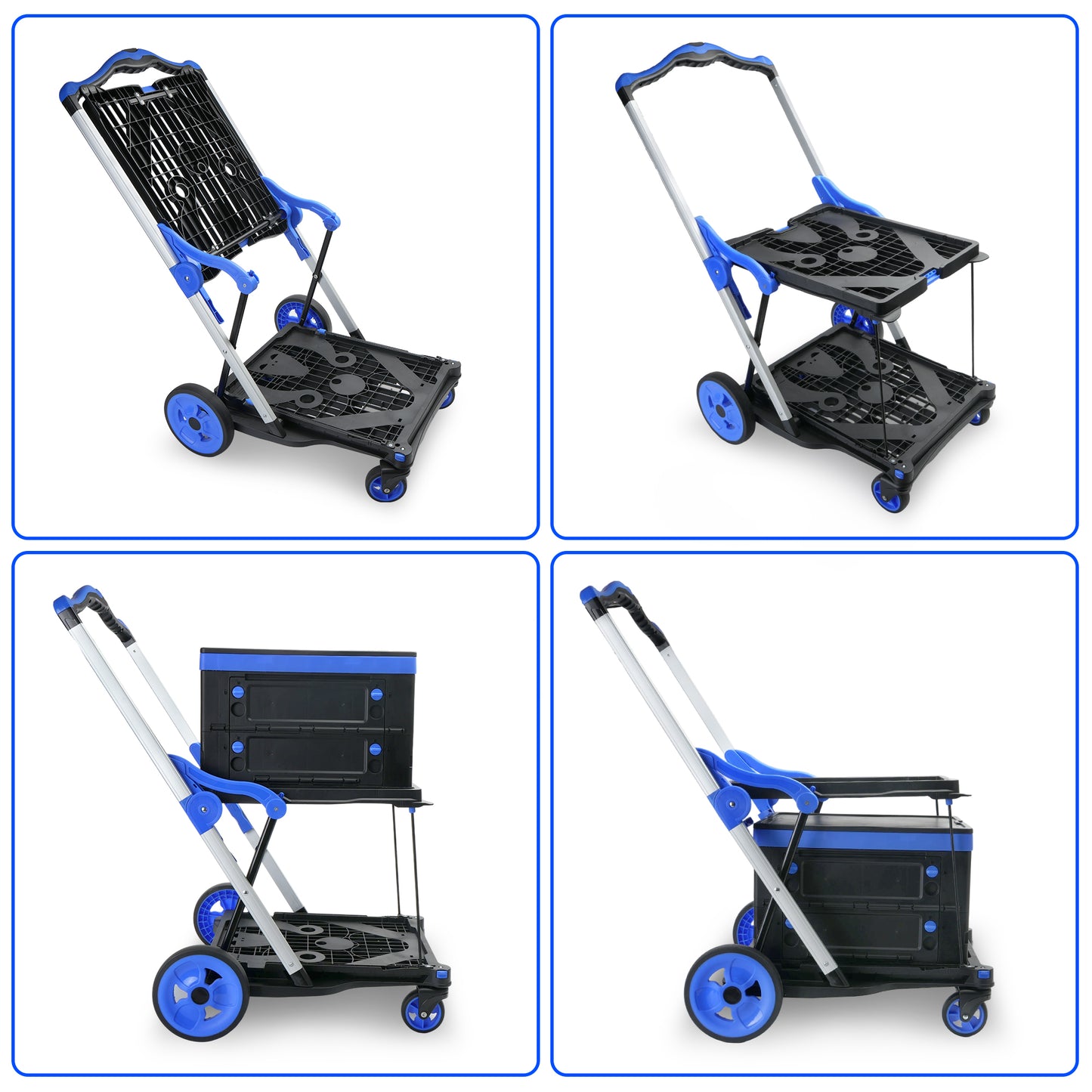 Heavy Duty Collapsible Shopping Cart with Wheels - Blue & Black
