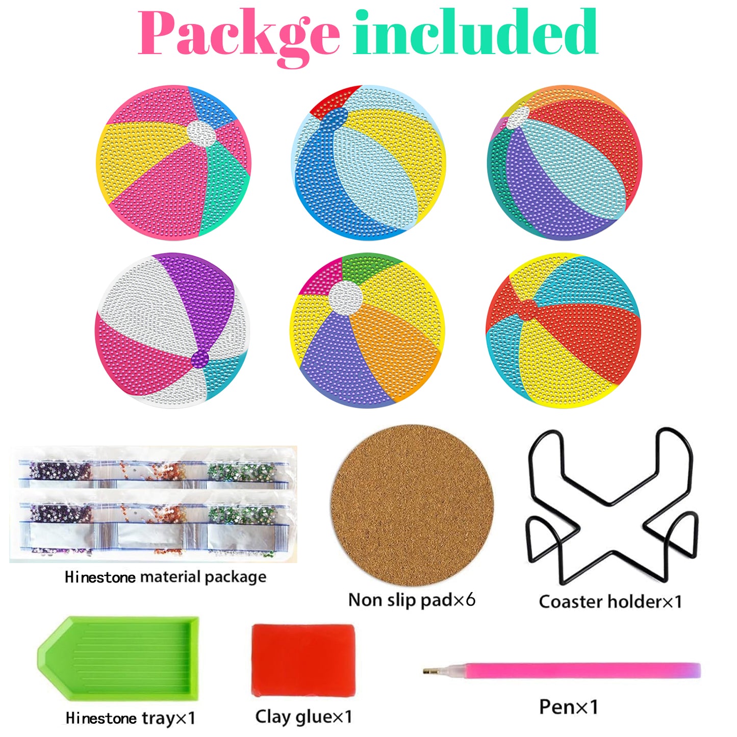 6-Pack Multi-Color Diamond Art Coasters - Acrylic