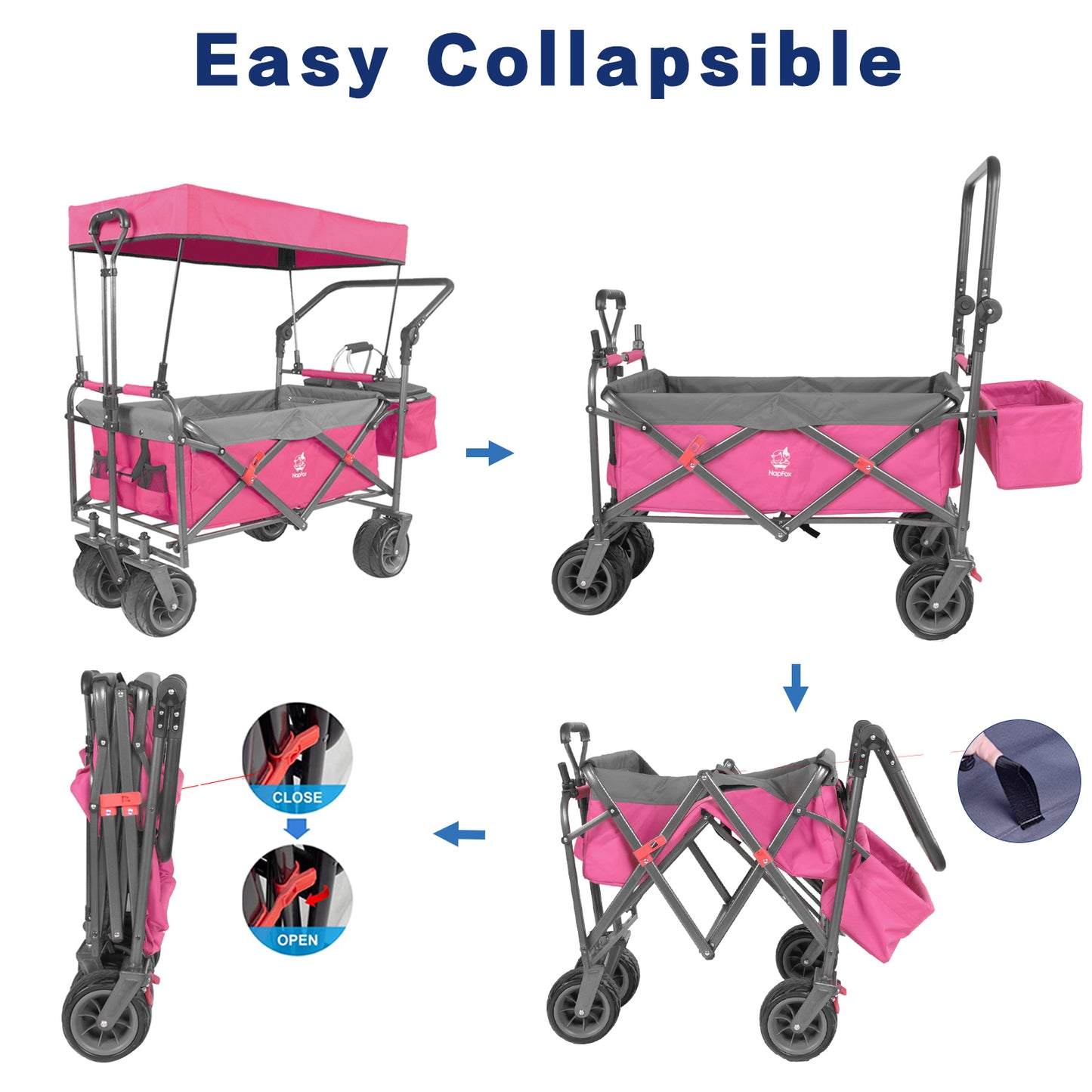 Collapsible 140L Wagon with Canopy and Cooler Bag - Pink