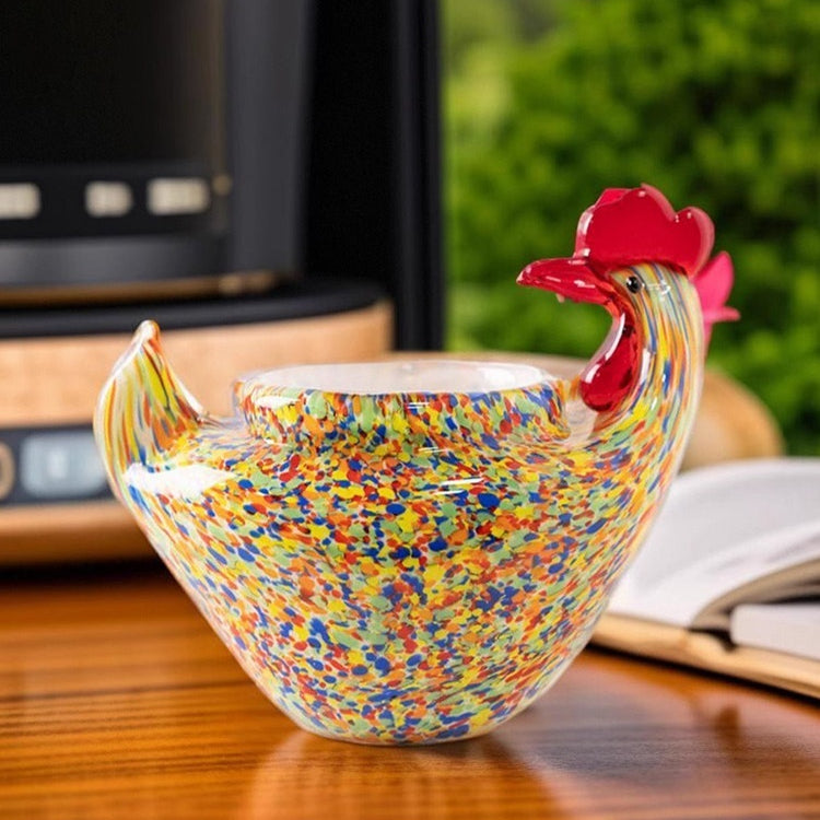 Colorful Glass Chick Fruit Bowl - Handcrafted Decorative Kitchen Accent