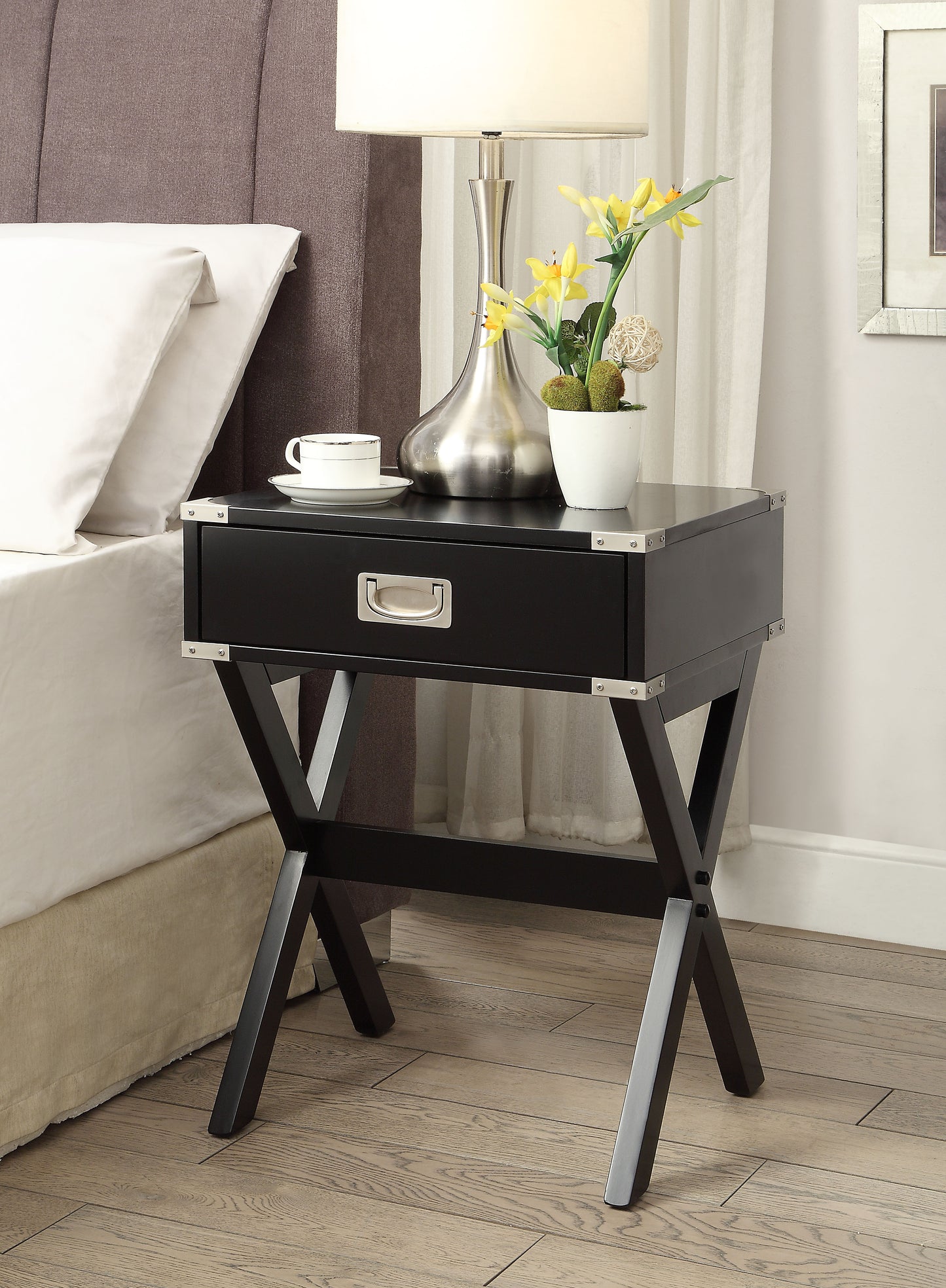 Babs Black Finish Accent Table with Drawer - Compact Design