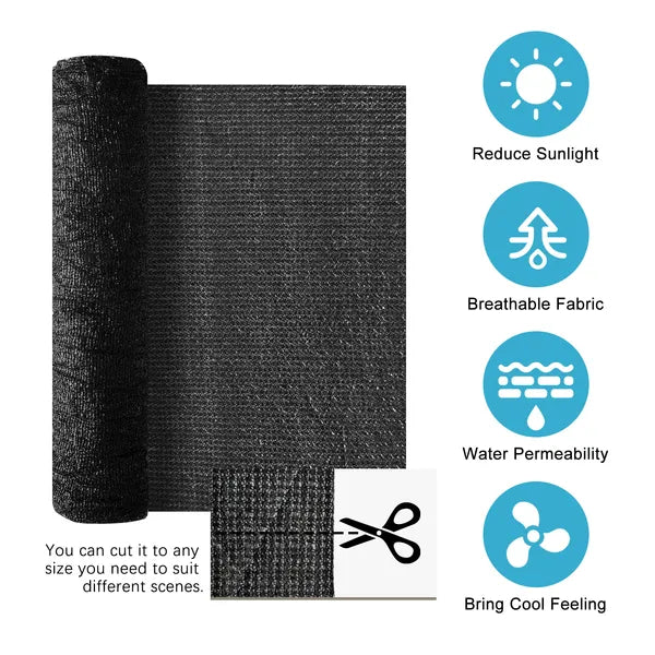 6.5ft x 12ft Black Sunshade Netting Fabric - UV Protection