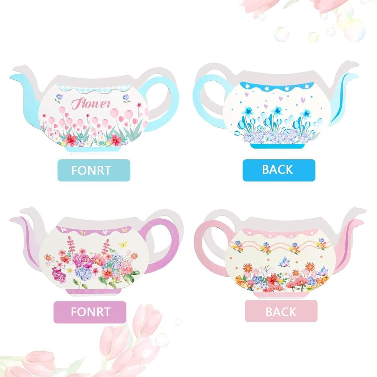 24 Pcs Tea Party Flower Box Centerpieces - Pink, Blue, Green, Yellow