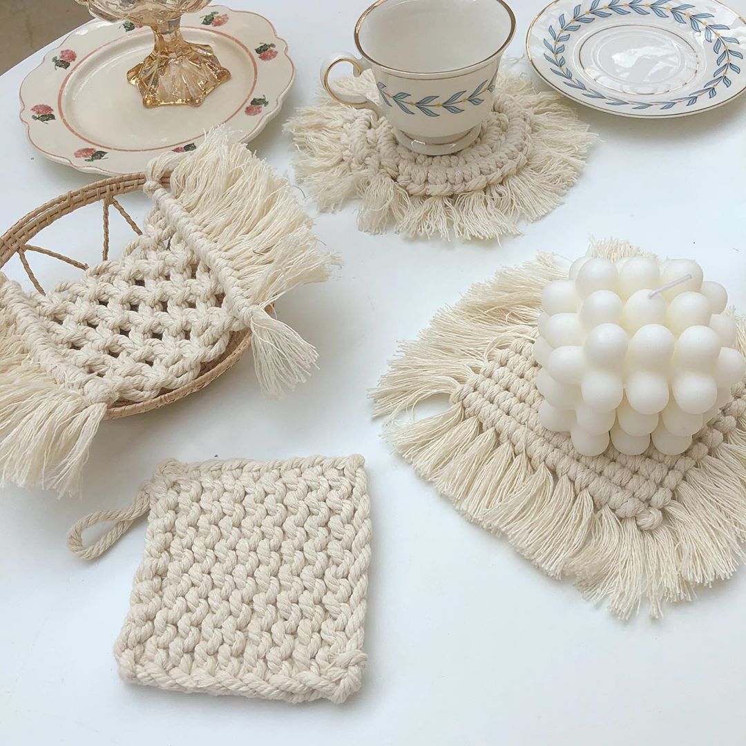 Handmade Cotton Woven Coaster & Tassel Placemat Set for Dining Table - Modern Home Decor