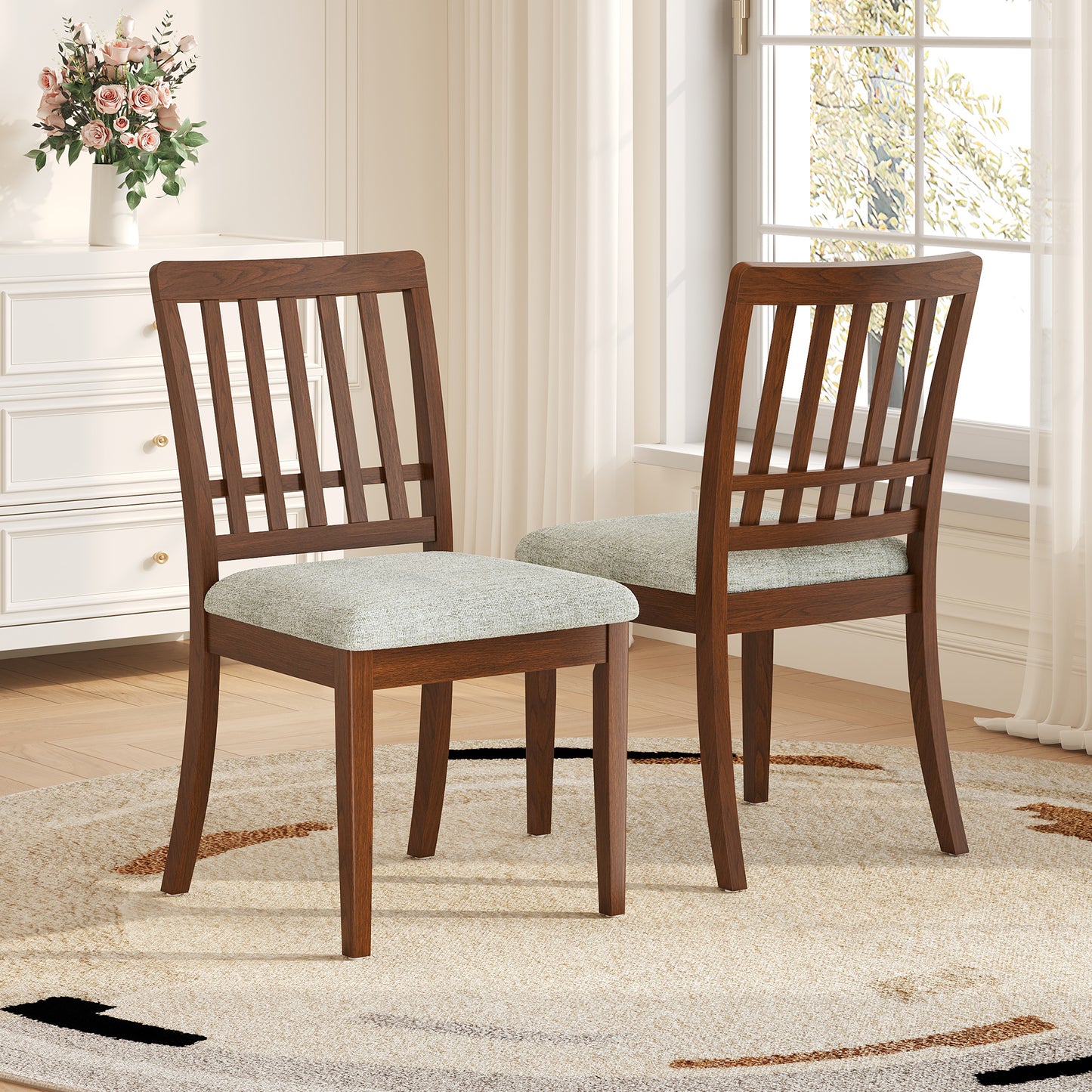 2-Piece Modern Scandinavian Dining Chairs, Curved Wood Backrest With