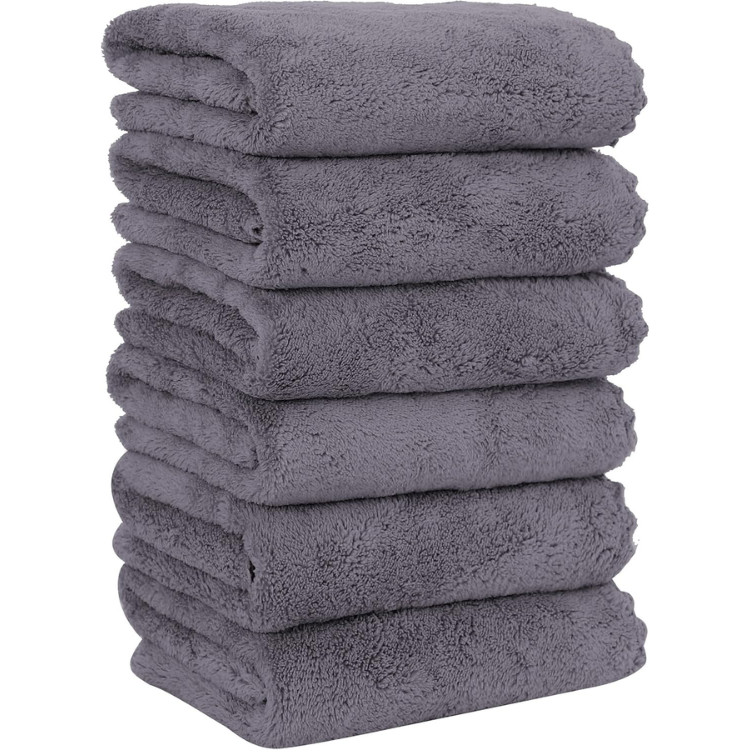 Premium Microfiber Hand Towels Set - Quick Dry & Highly Absorbent, 6 Pack, Gray
