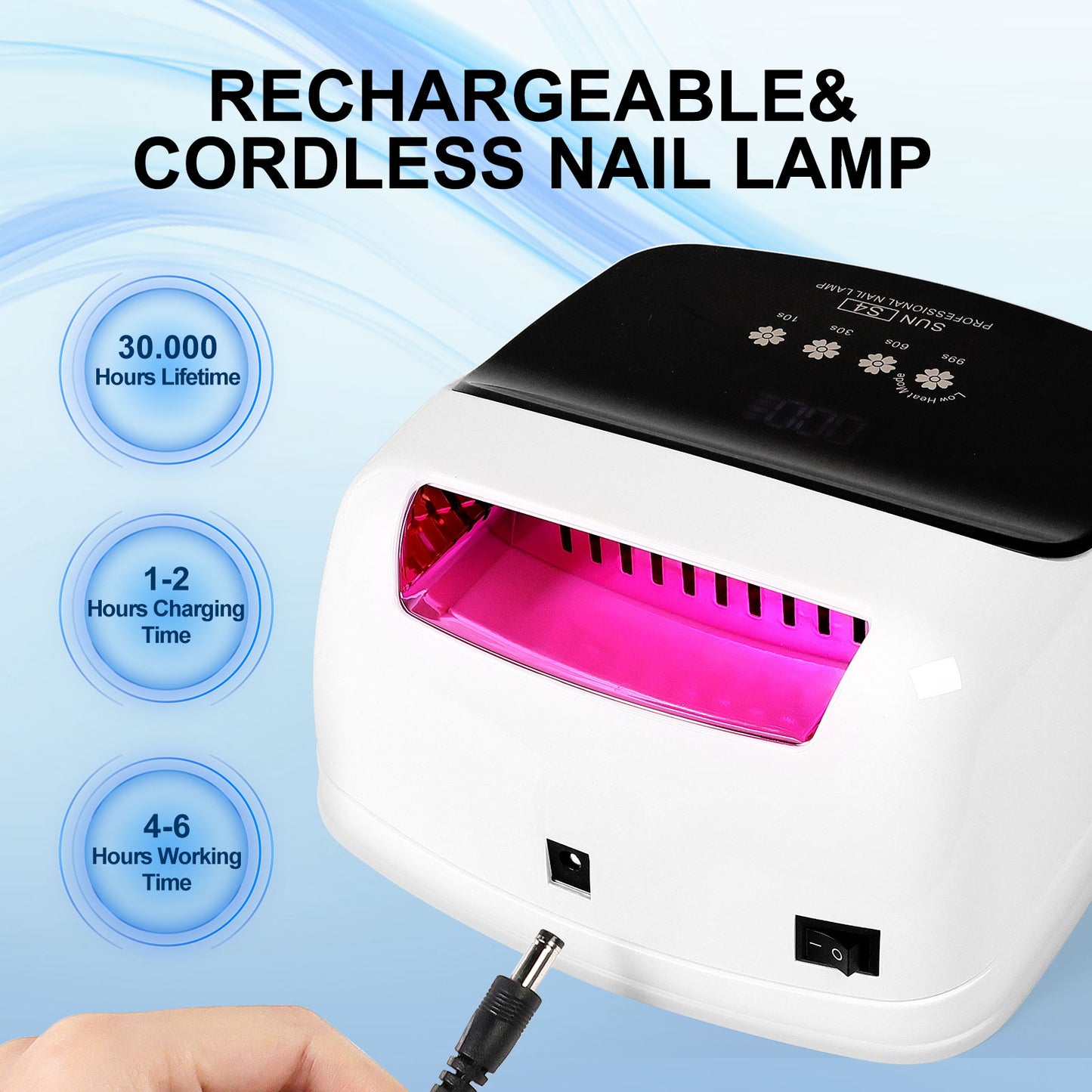 Professional Cordless UV LED Nail Lamp - 66-Bulb Rechargeable Dryer - Pink