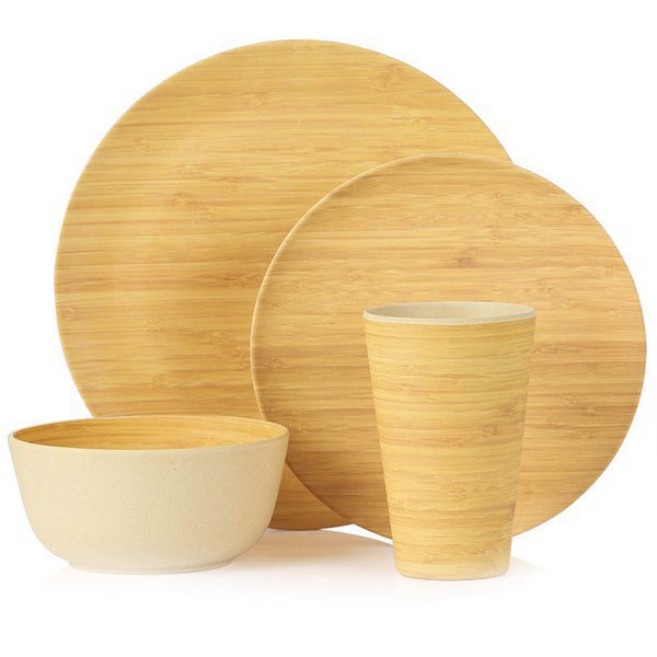 Bamboo Color 4-Piece Tableware Set - Plate, Bowl, Cup for Kitchen & Dining
