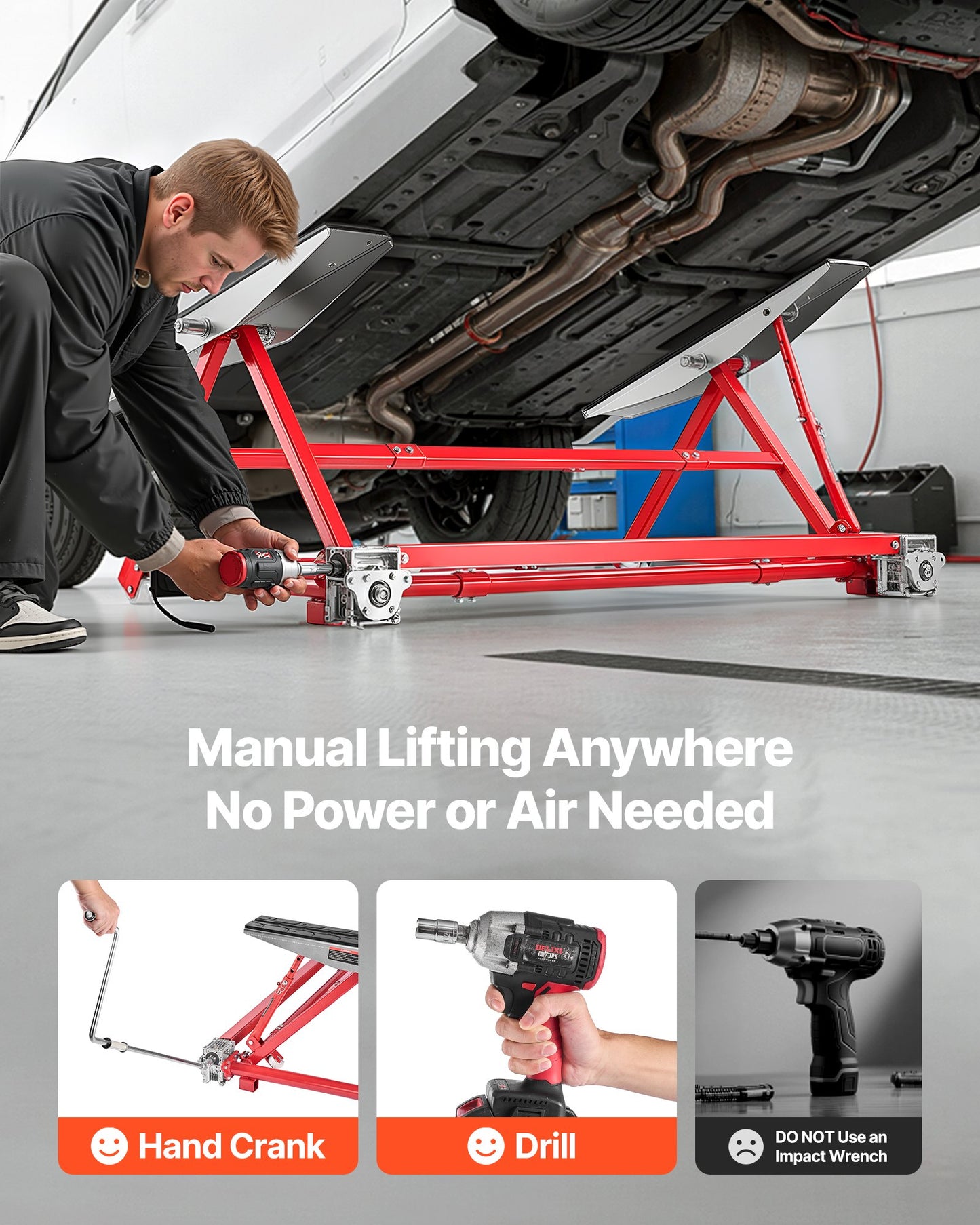 Portable Car Lift 4400 lbs Heavy Duty Steel Manual Garage Lifter - Black
