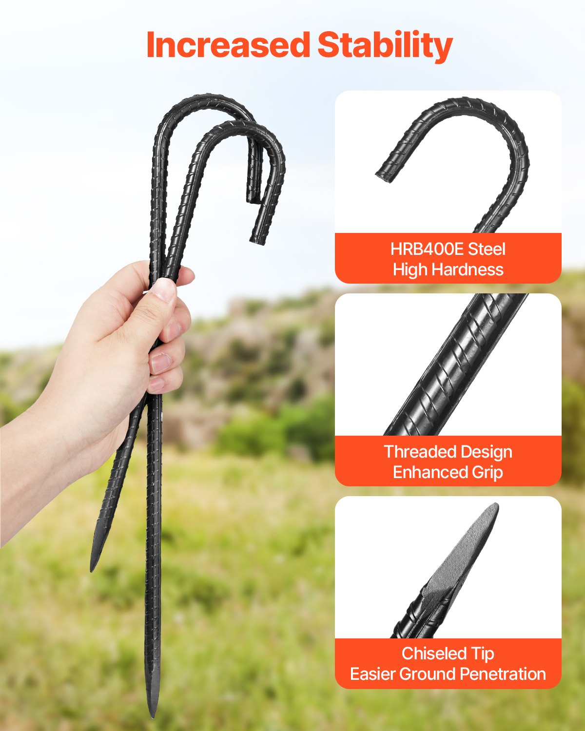 Heavy Duty Galvanized Steel Rebar Stakes - 16-Inch Ground Anchors, 16 Pack