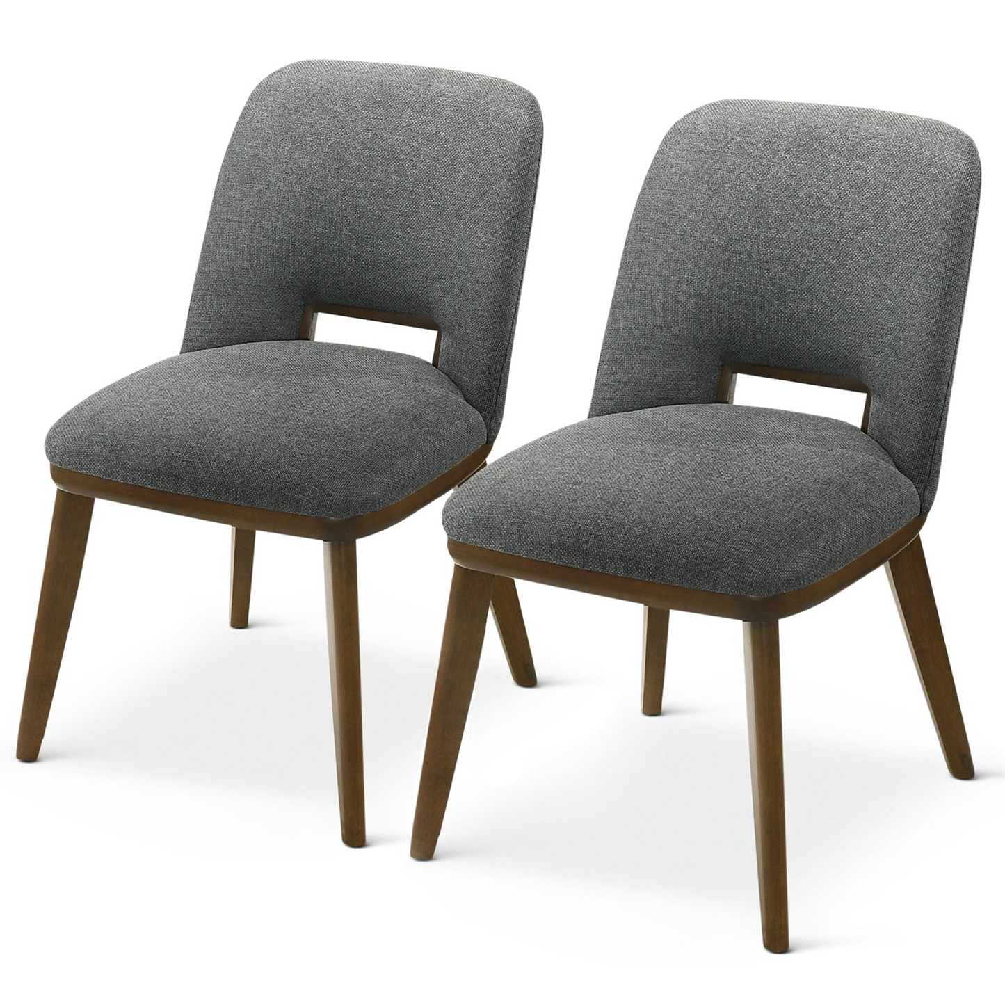 Modern Blake Dark Grey Fabric Dining Chair Set Of 2 With Walnut Wood