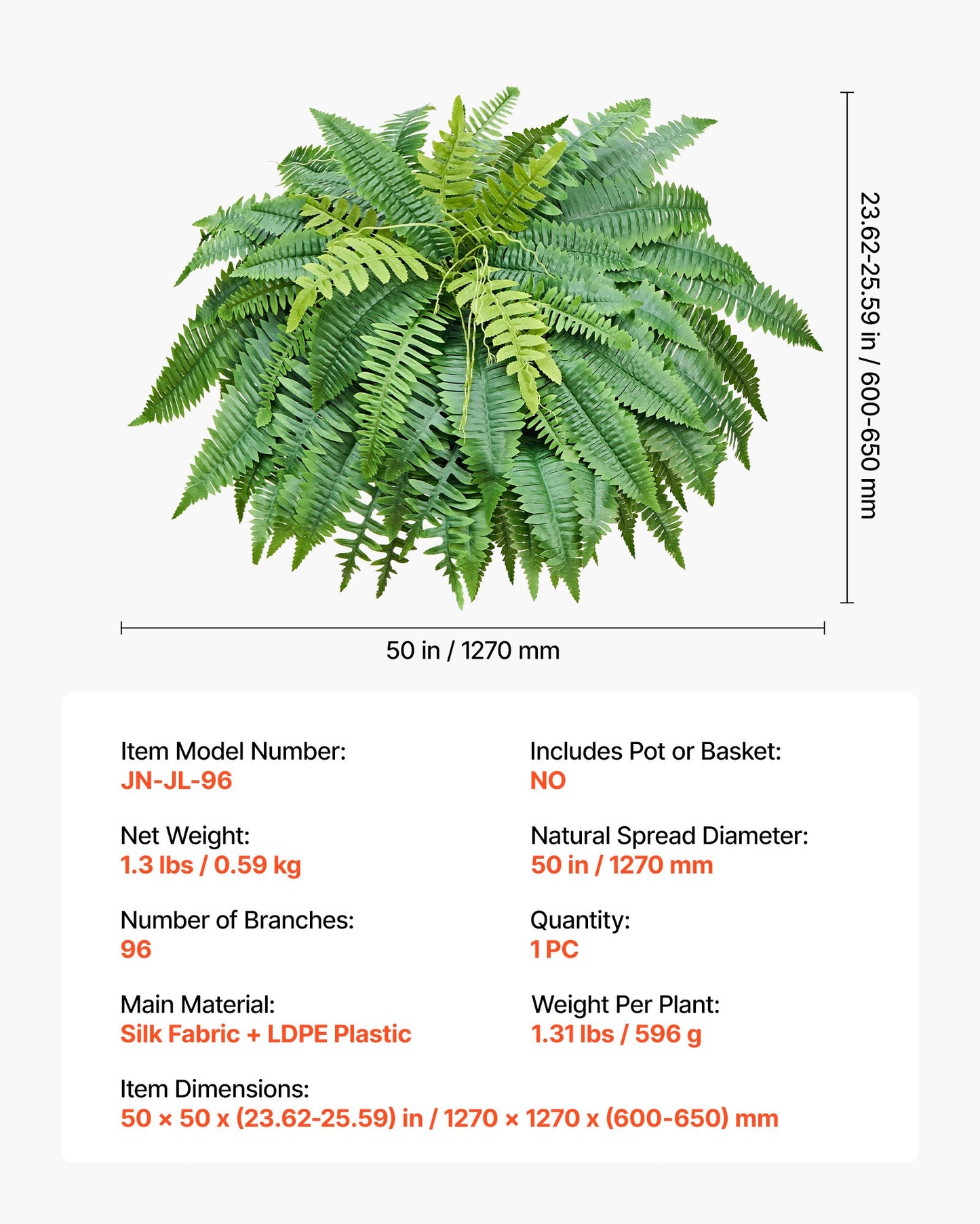 Artificial Fern Bush Plant 50 Inch Faux Greenery for Indoor & Outdoor Decor - Realistic Silk & LDPE