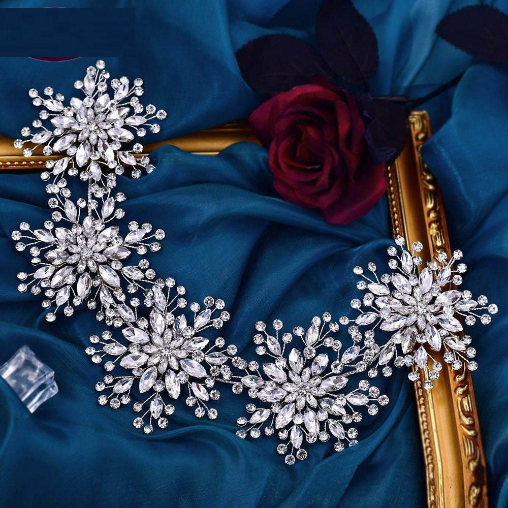 3D Flower Rhinestone Hair Band - Silver