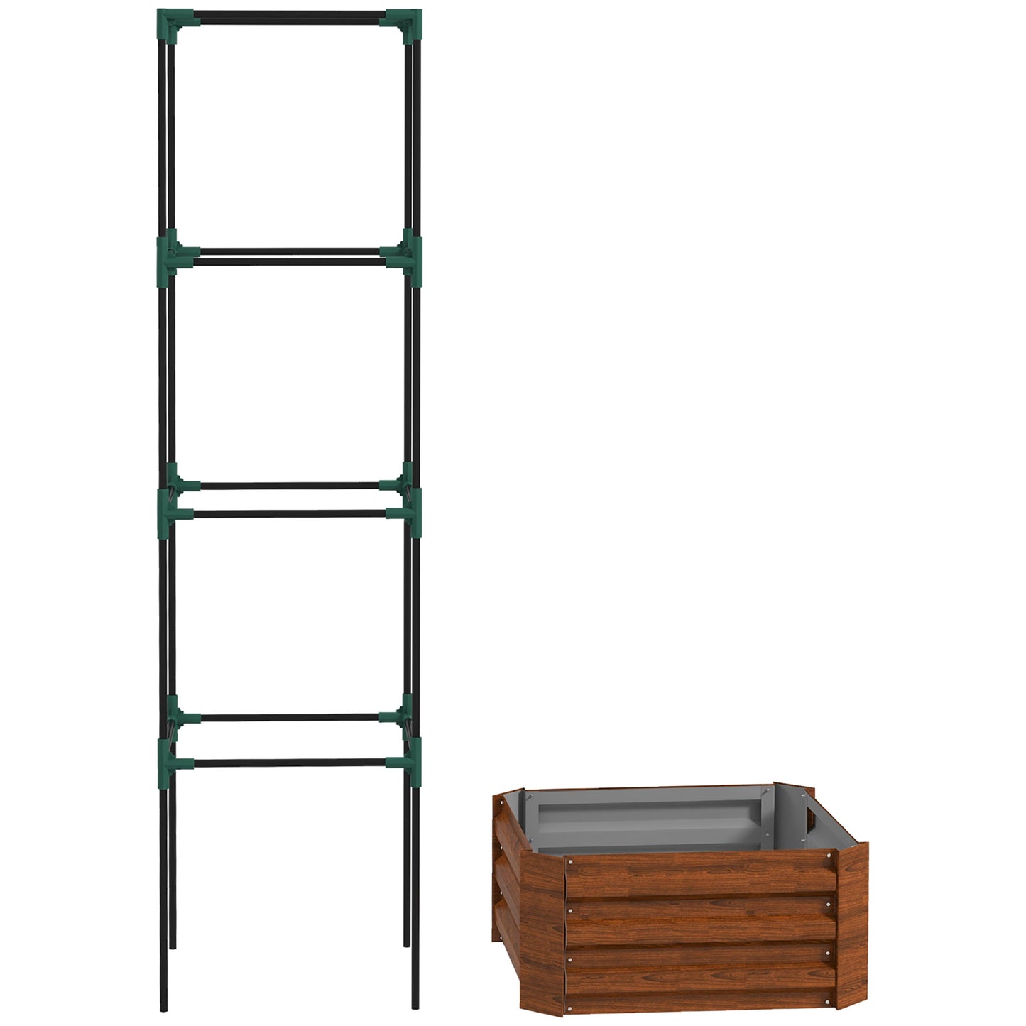 Galvanized Raised Garden Bed with Tomato Cage - 24x24x73.5 Inches, Brown