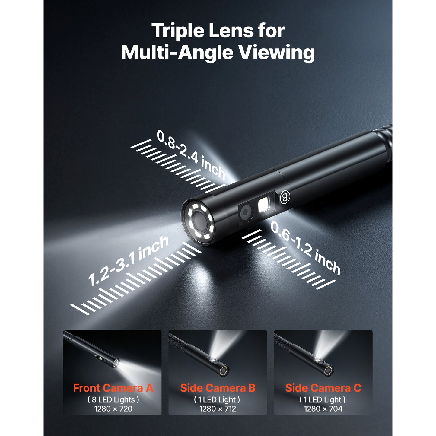 Industrial Endoscope Camera with HD Screen 8X Zoom Waterproof Snake Inspection Tool