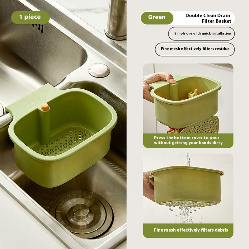Hanging Kitchen Drain Basket with Open Lid for Wet and Dry Storage