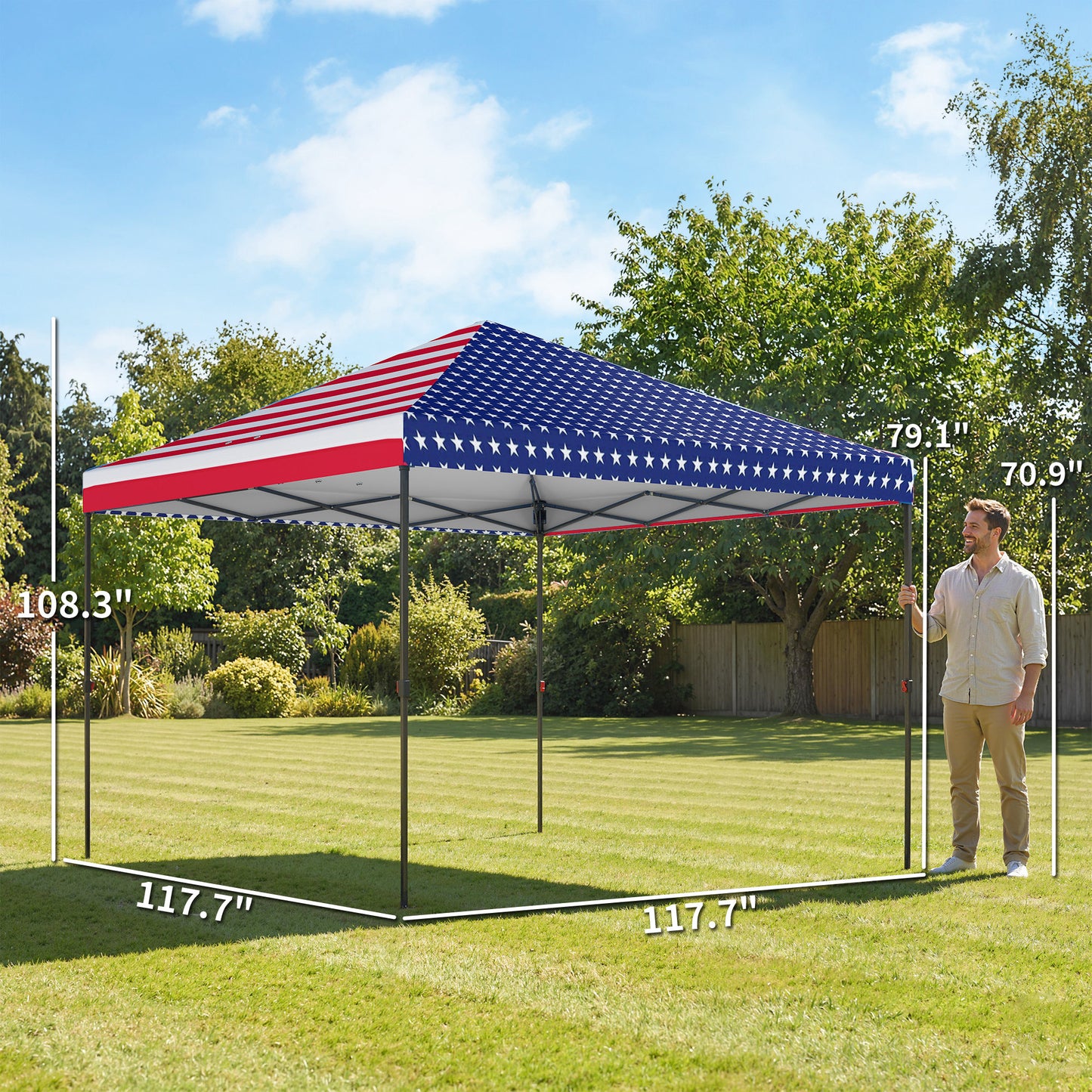 10x10 ft Pop Up Canopy Tent - American Flag Design