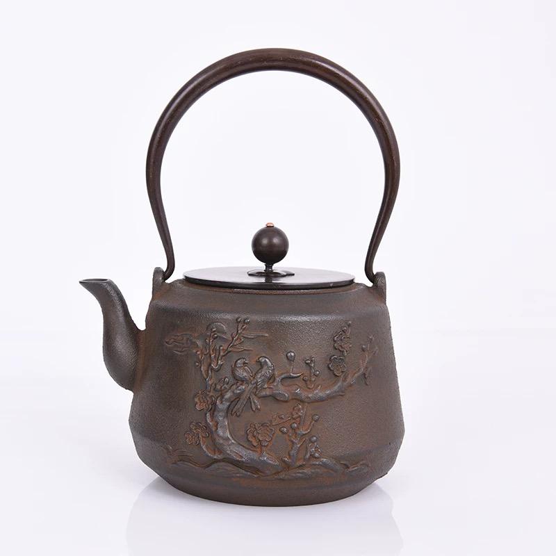 Cast Iron Embroidered Teapot - Traditional Chinese Style, 1.2L for Tea & Boiling Water