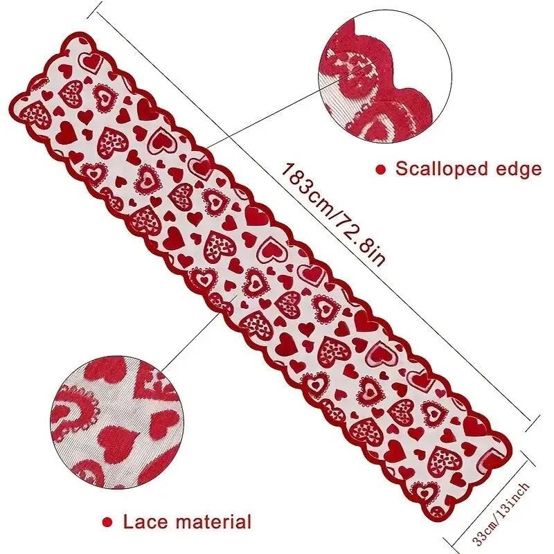 Lace Heart-Shaped Table Runner - 1 Piece, 13x72 Inches