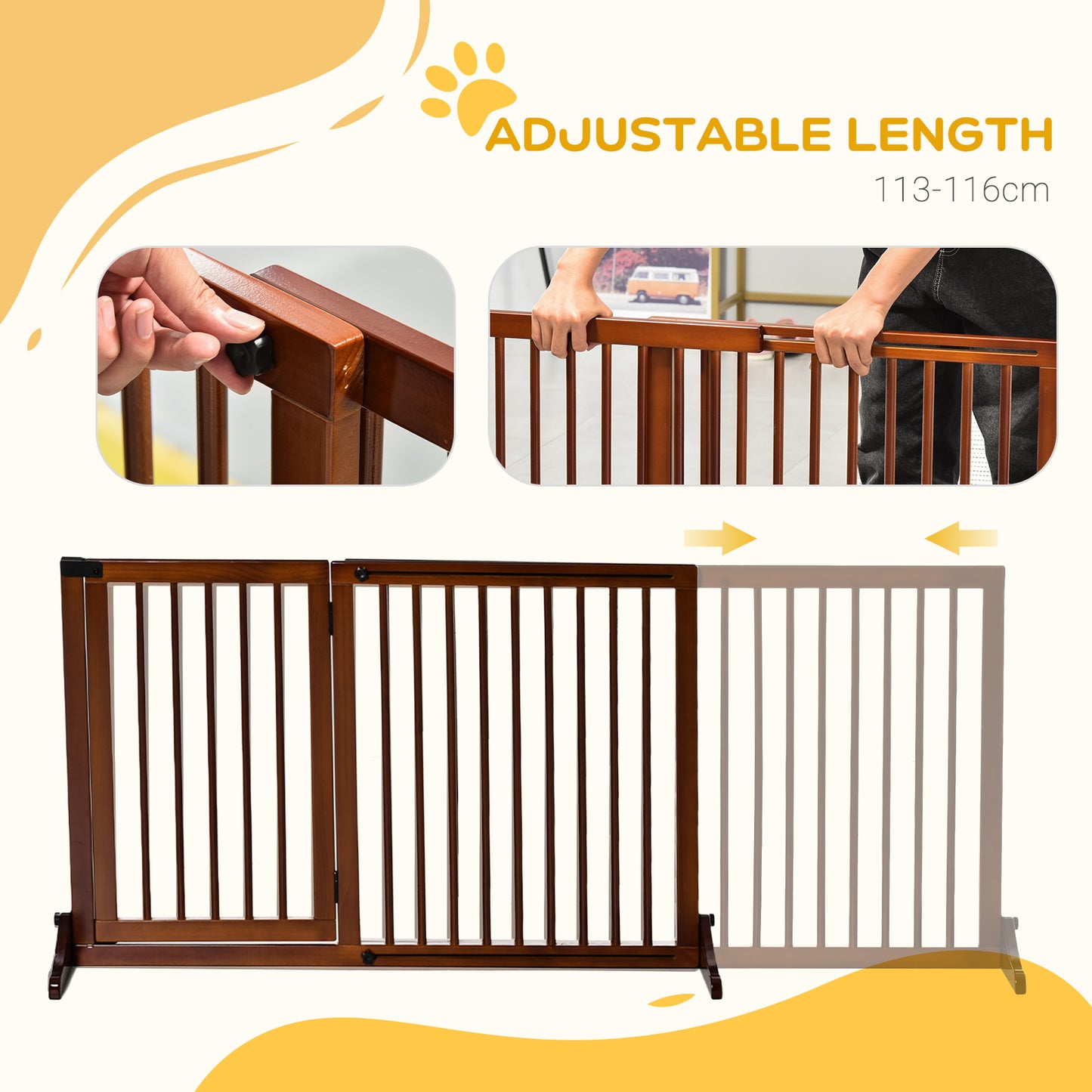 Adjustable Wooden Pet Gate with Lockable Door - 3 Panels, Brown