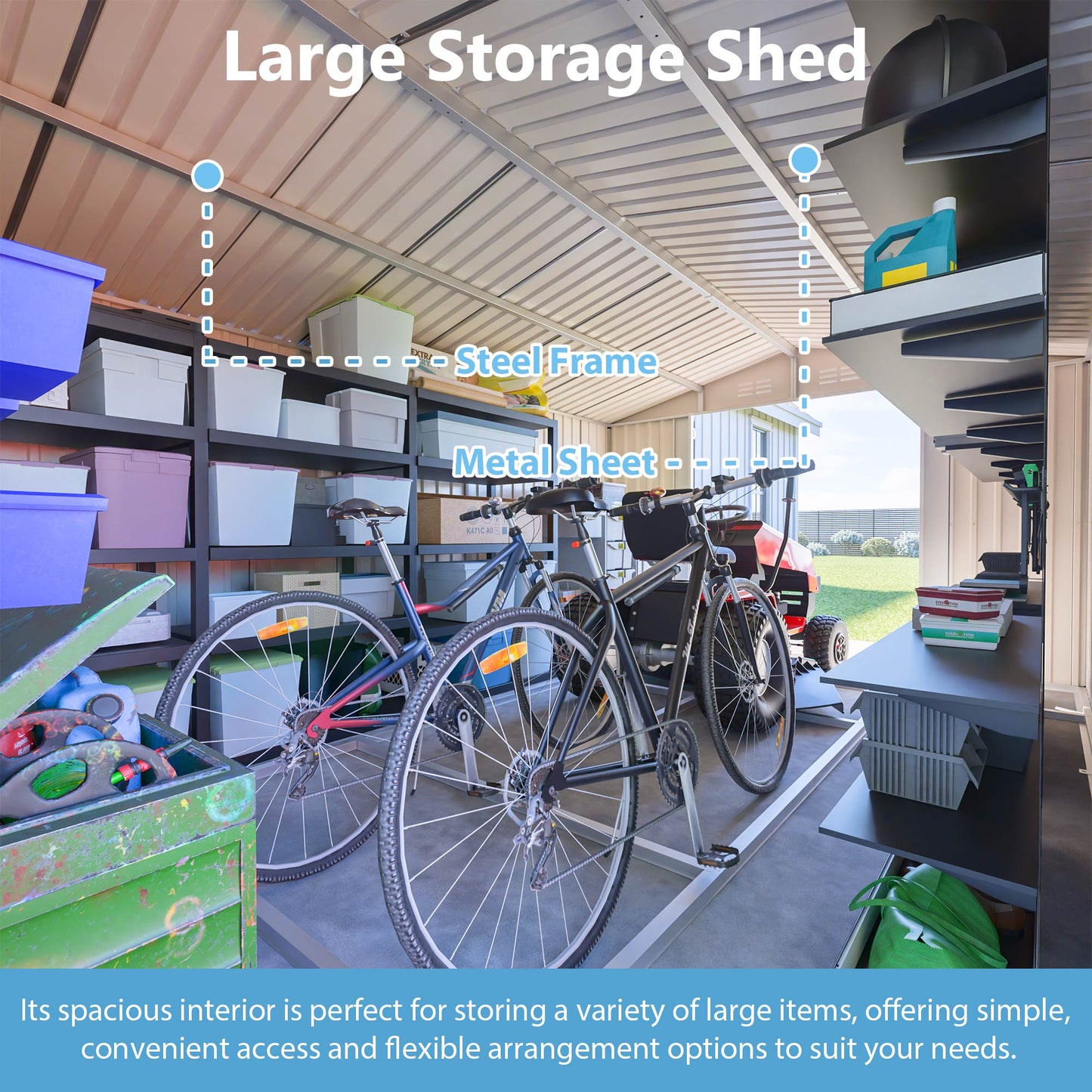 10x14 FT Metal Outdoor Storage Shed with Lockable Doors - Gray
