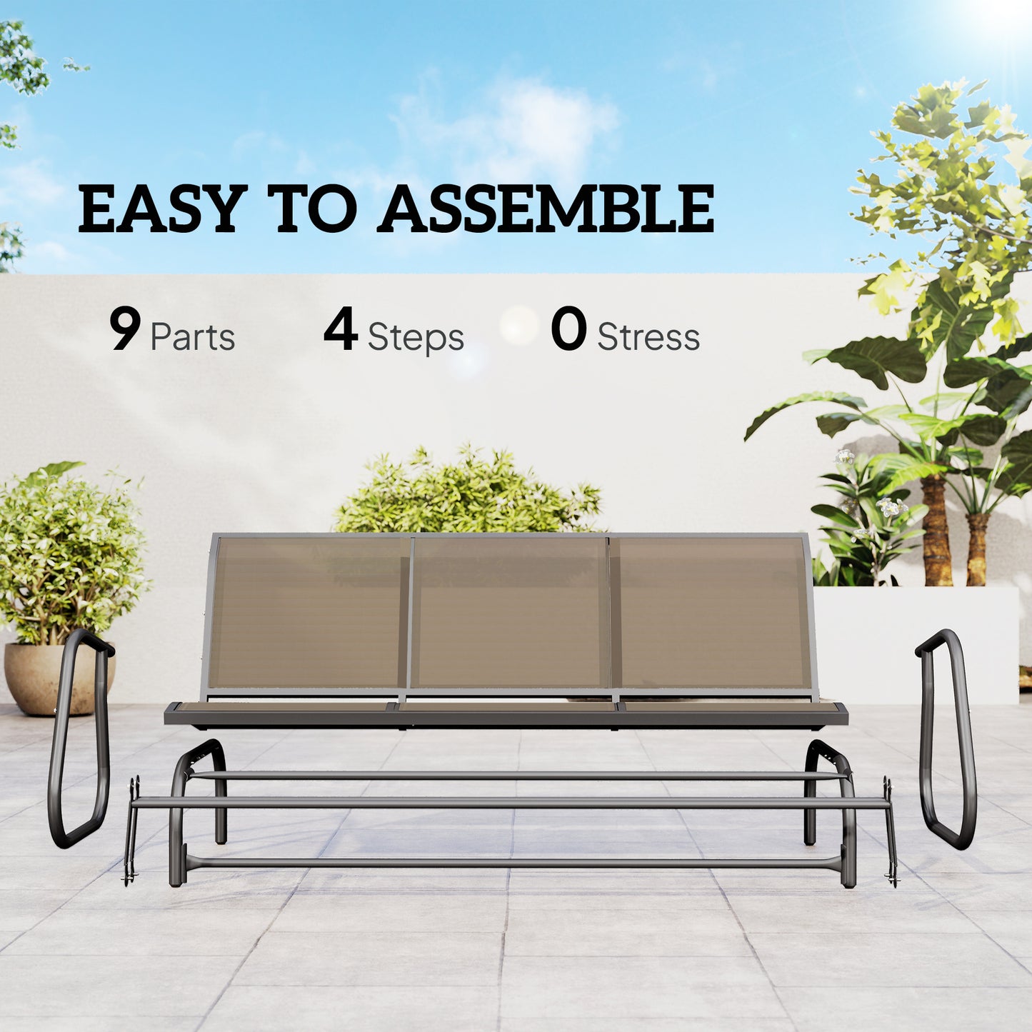 3-Person Outdoor Glider Bench - Breathable Mesh, Metal Frame