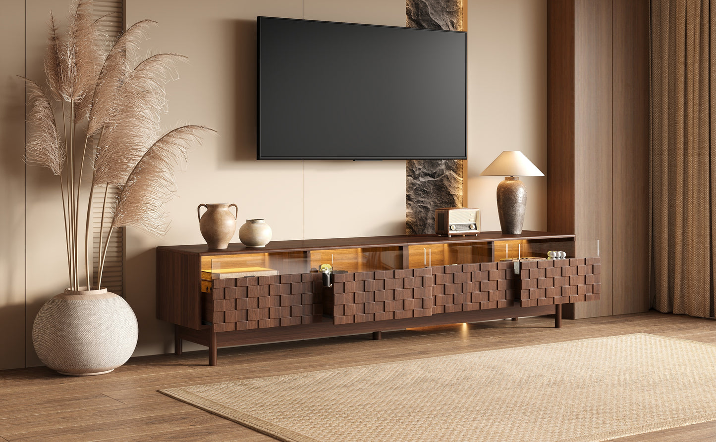 78 Inch TV Stand for Living Room - Modern Entertainment Center with LED Lights and Glass Drawers