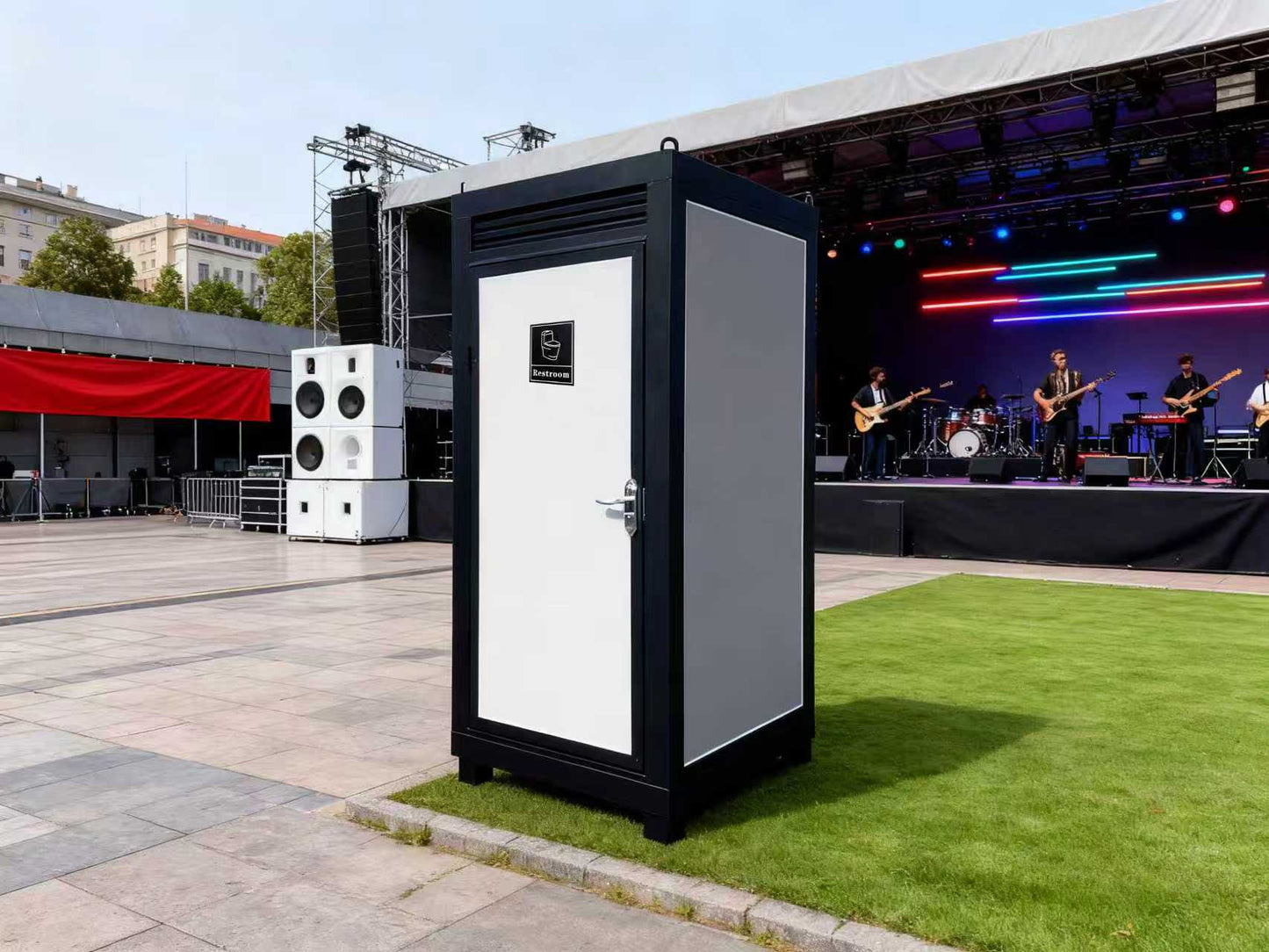 Portable Outdoor Toilet Cabin with Light, Sink & Vent Fan, Silver