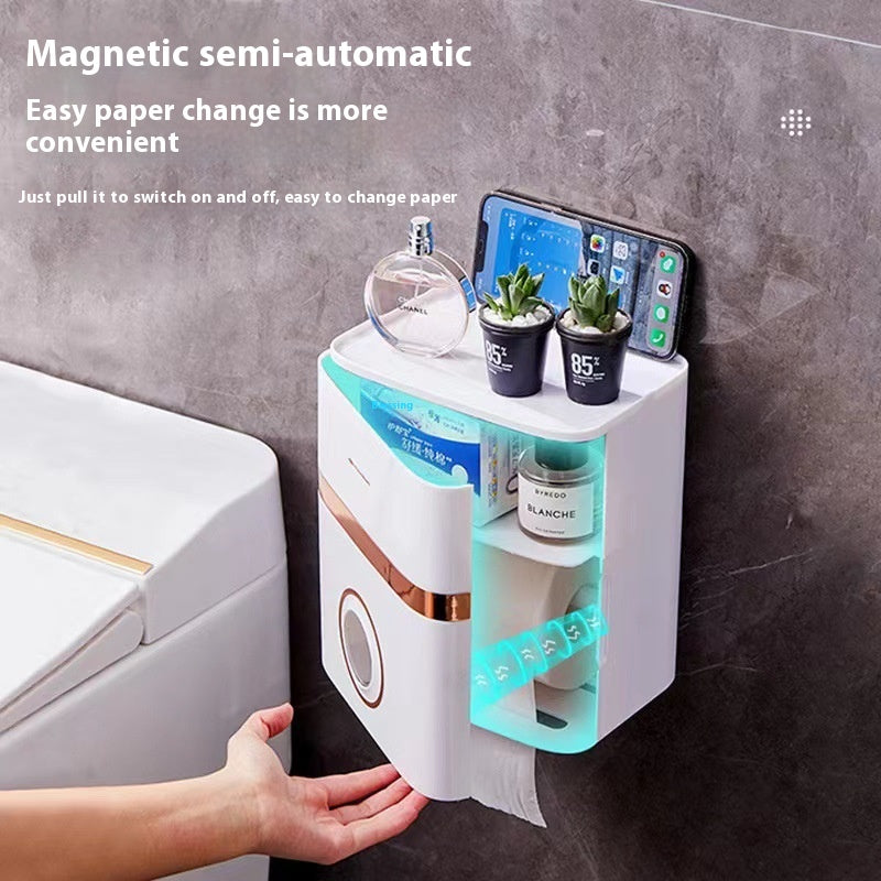Bathroom Storage Rack with Waterproof Double Layer Paper Holder - Modern Plastic Organizer