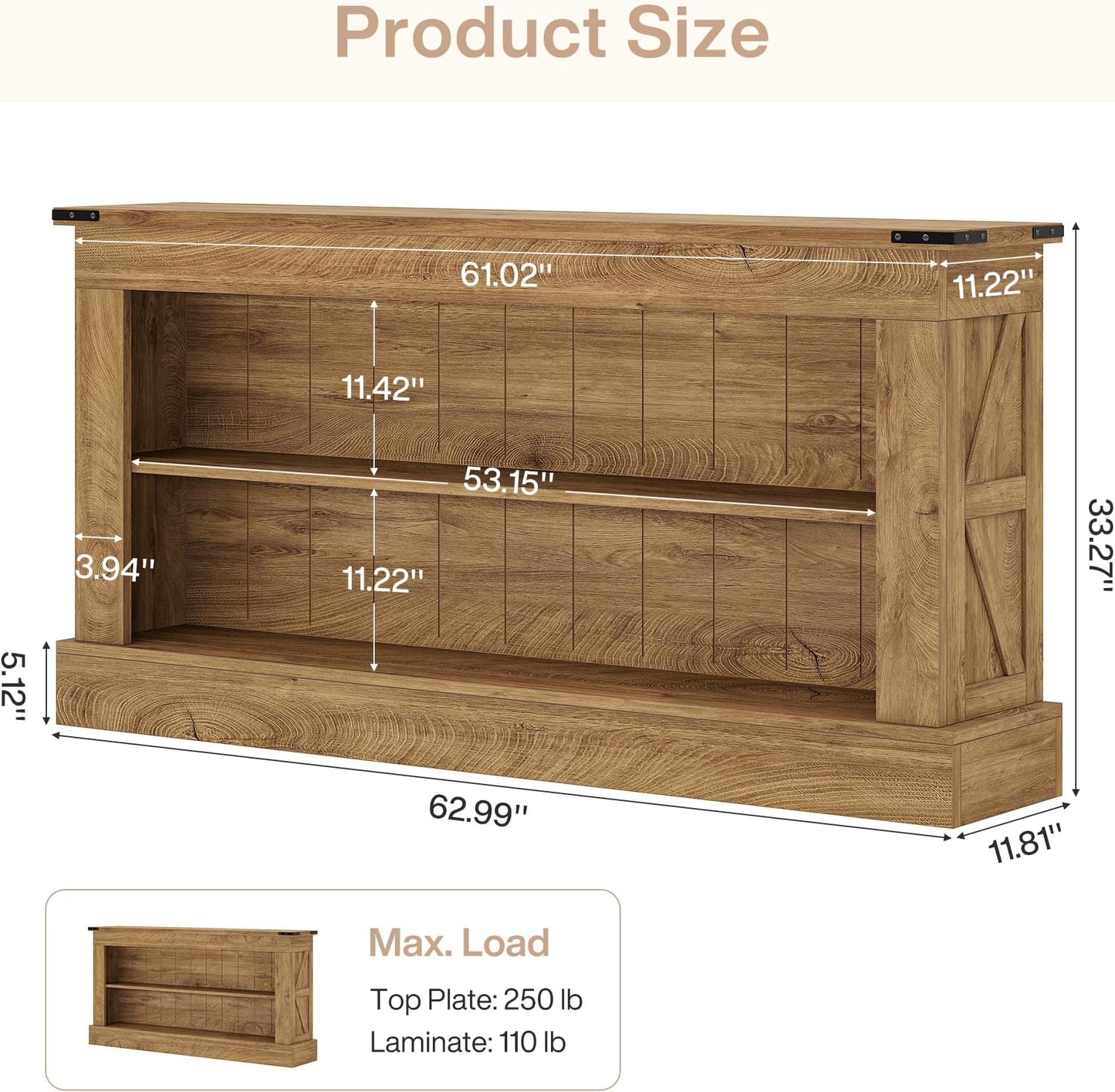 Farmhouse Console Table with Dual-Layer Storage - Brown