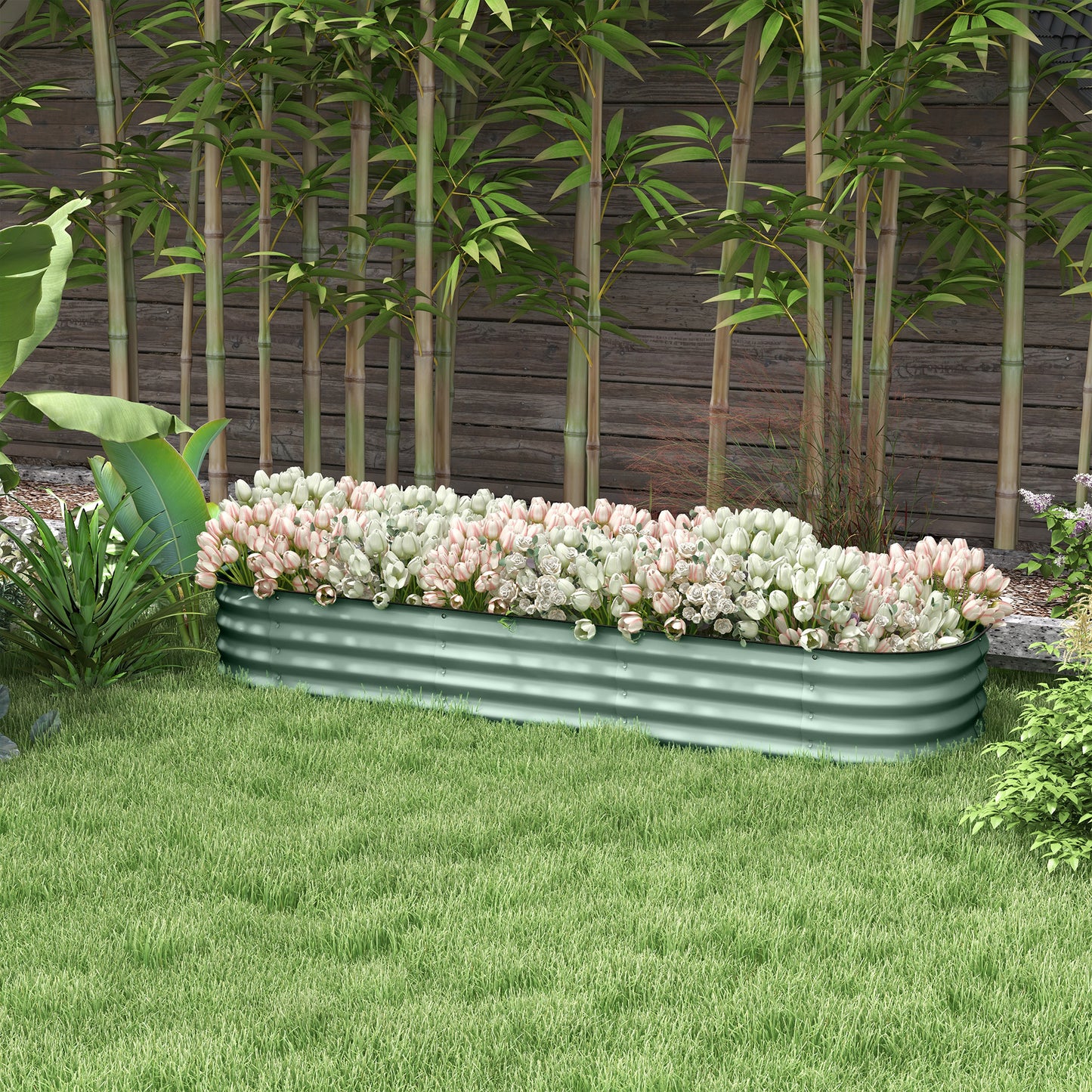 Galvanized Raised Garden Bed Kit - Eco-Friendly Metal Planter Box, Green, 76.75 x 24.5 x 11.75 Inches