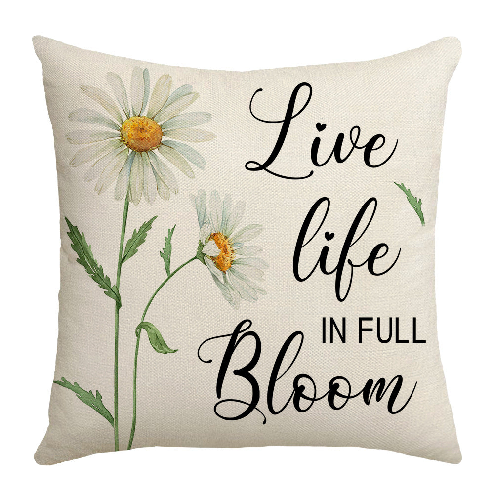Summer Chrysanthemum Pillow Cover Green Plant Flower Linen 45x45cm Nordic Style